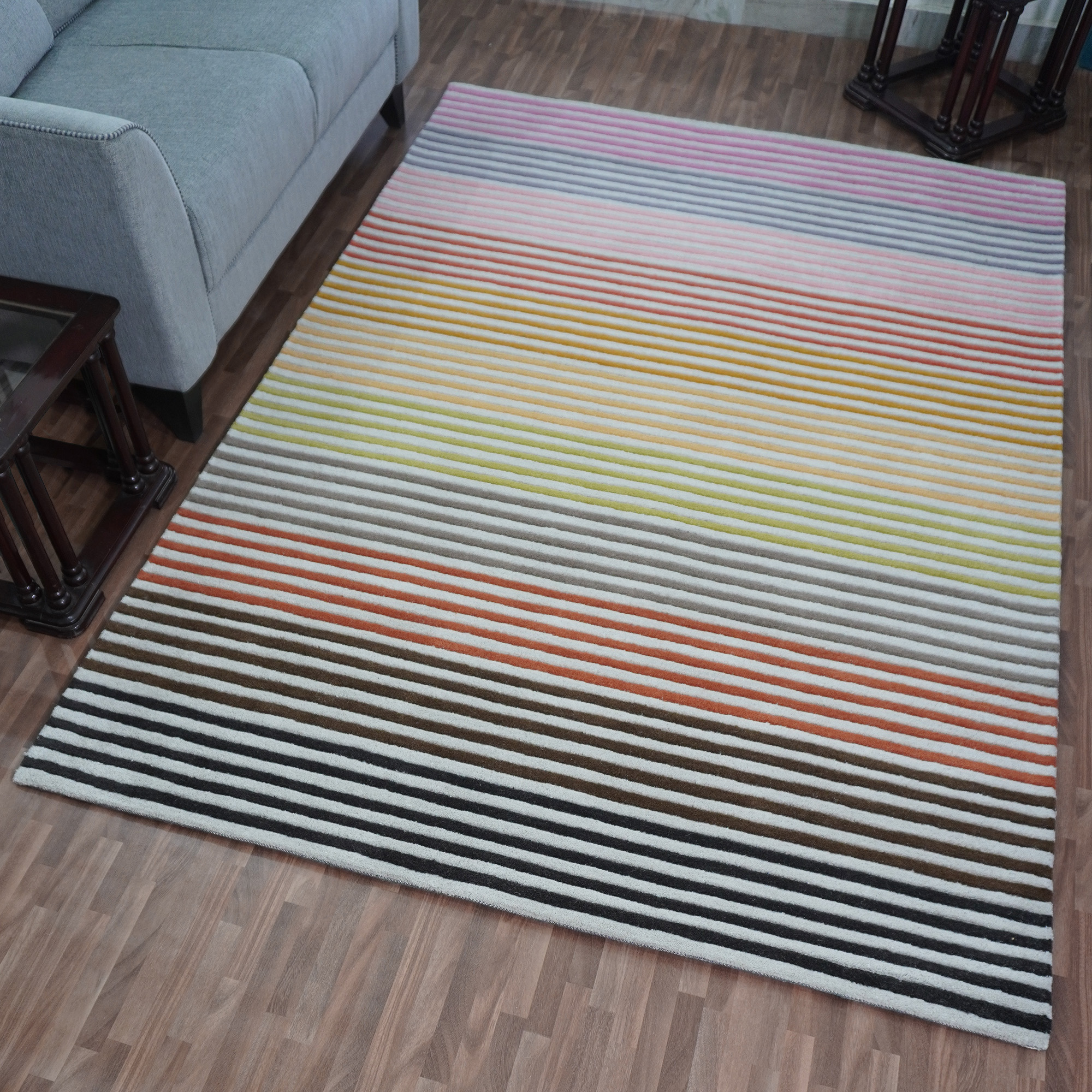 Spectrum Spring Modern Wool Striped Carved Rugs In Multi